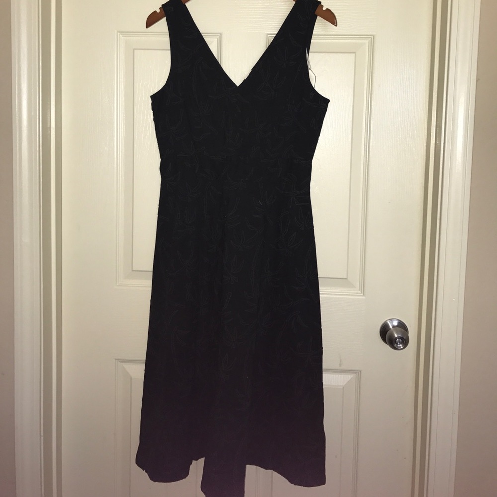 J. Crew Black Floral-Embossed V-Neck Midi Dress